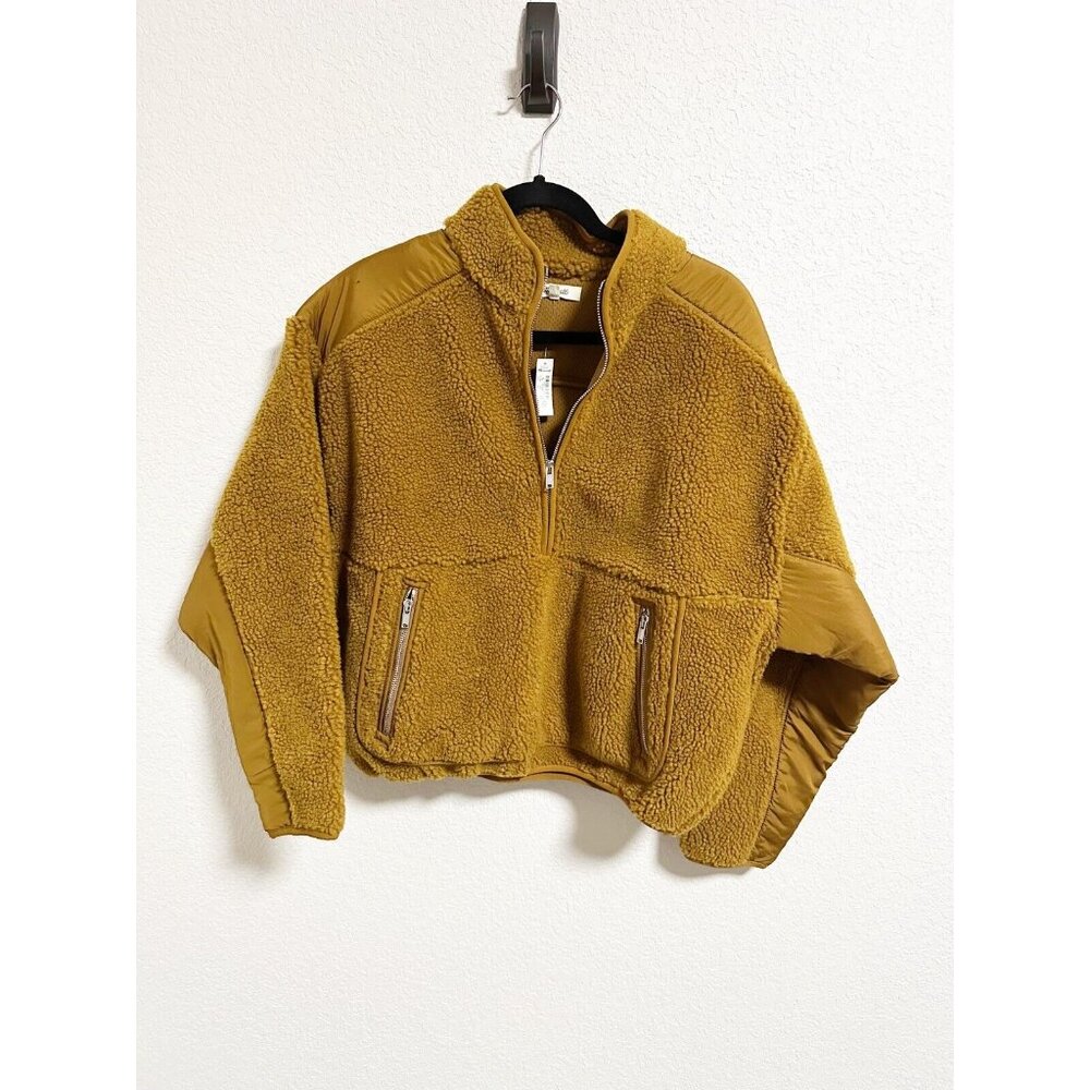 Madewell Womens Faux Shearling Half Zip Pullover Long‎ Sleeve Dried Cedar Medium - Picture 2 of 5